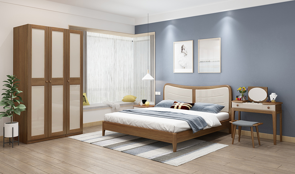A3101床+B3101床頭柜+C3101妝臺+E3101妝凳+D3101A3三門衣柜